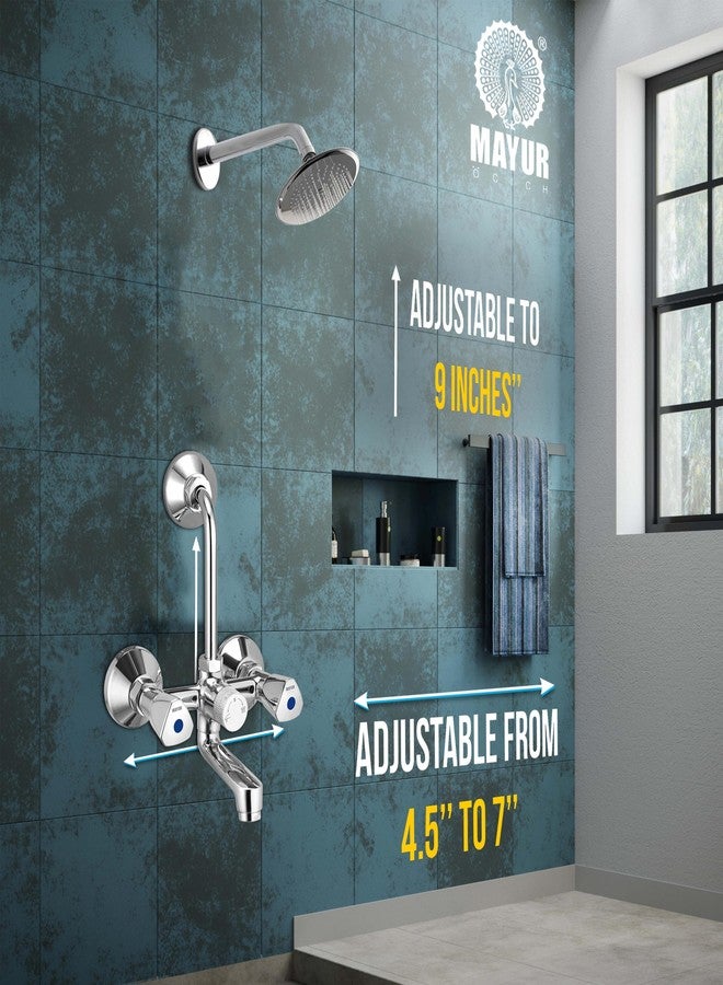 MAYUR ÖCICH Brass Wall Mixer Tap for Bathroom with Overhead Shower Arrangement (TRI) | Chrome Finish, Hot & Cold Water Mixer, 10-Year Warranty - Image 2